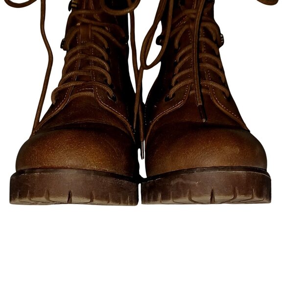 Brown Chunky Platform Lug Block Heel Lace up Zip Faux Leather Ankle Boots Wms 7 - Picture 4 of 14